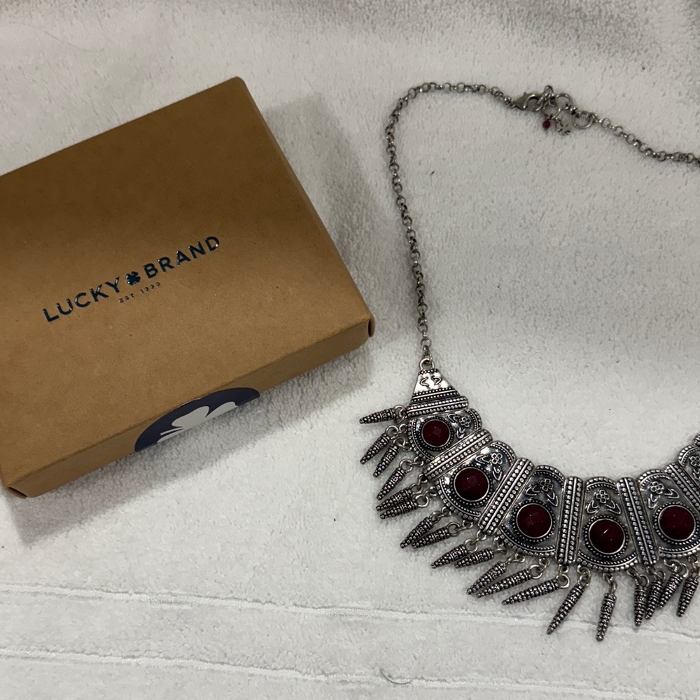 Lucky Brand Silver Necklace with Red Accents